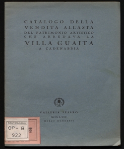 Catalogo della vendita all'asta del patrimonio artistico che arredava la Villa Guaita a Cadenabbia