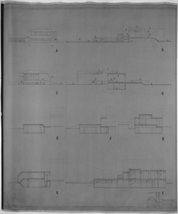 Centro Sportivo Comunale di Lissone (MI). Piano urbanistico generale, edificio dei servizi, piscina scoperta e piscina coperta.Disegni