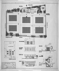 Centro Sportivo Comunale di Lissone (MI). Bocciodromo e nuovo progetto di sistemazione urbanistica. Disegni.