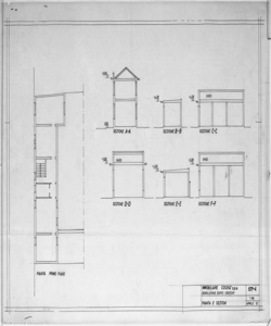 Progetto di costruzione nuovo capannone con ribalta carico e scarico merci. Immobiliare 'Cosenz S.p.A.', via Cosenz 26 - Milano - Disegni