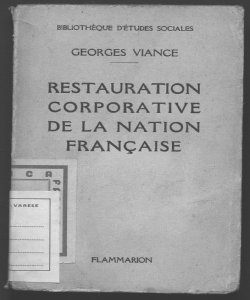 Restauration corporative de la Nation française Georges Viance