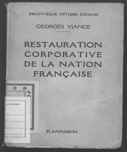 Restauration corporative de la Nation française Georges Viance