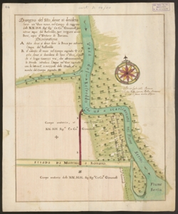 Dissegno del Sito, dove si desidera farsi un Vaso novo, nel campo di raggione delli N. N. H. H. Sig. Sig. Co. Co. Giovanelli (...) sopra il Territorio di Bariano Gio. Batta Cagnana, agrimensore