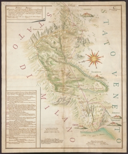 Topografia [...] Rappresentante li Confini de Monti, tra li Stati Milanese e Veneto dall'Adda sino alla Valtelina de S.S. Grigioni; esposta nelli presenti quattro pezzi ... : Copia esatamente tratta dall'Originale trasmesso dalla Segreta de Confini di Venezia, fatta da me Gio. Antonio Urbani veneto Pub.co Ingegnere alli Confini di Bergamo (1)