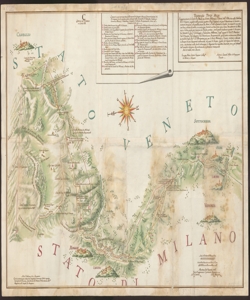 Topografia [...] Rappresentante li Confini de Monti, tra li Stati Milanese e Veneto dall'Adda sino alla Valtelina de S.S. Grigioni; esposta nelli presenti quattro pezzi ... : Copia esatamente tratta dall'Originale trasmesso dalla Segreta de Confini di Venezia, fatta da me Gio. Antonio Urbani veneto Pub.co Ingegnere alli Confini di Bergamo (3)