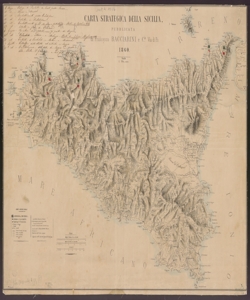 Carta strategica della Sicilia, pubblicata da Francesco Bacciarini e C.ia, Via di Po, 1860 scala 1