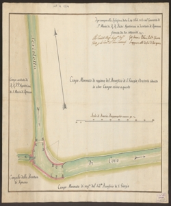 Tipo annesso alla Relazione data li 24 8bre 1767 nel Convento di S.ta Maria de' R.R. Padri Agostiniani in Territorio di Romano firmata da Noi Sottoscritti Pier Franco Bossi Ingeg.r Austriaco eletto per la Comunità di Covo Cremonese, Gio Antonio Urbani Pub.co Veneto Ingegnere alli Confini di Bergamo