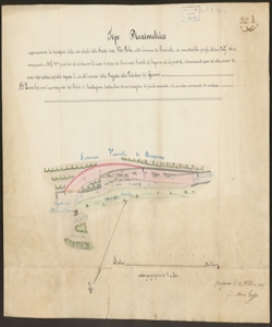 Tipo planimetrico rappresentante la deviazione dalla sede attuale della Strada detta Via Porla, nella Comune di Rosciate, che succederebbe per gli ultimi Metri 116.00 cominciando a Metri 49.00 prima del sito ove termina il muro di cinta del Seminario Vescovile di Bergamo, cioè al punto A, e terminando pure ad altro muro di cinta della suddetta proprietà segnato C., cioè all'incontro della Piazzetta alla Tribulina del Gavarno / Gio. Moroni Ing.re