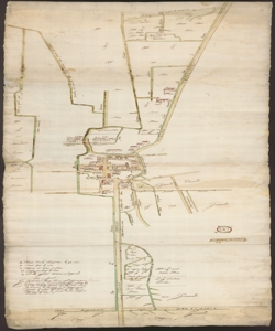 [Disegno dei fossati e delle foppe presenti nei possedimenti degli Ill.mi Conti Giovanelli, Beretta ed Albano lungo la Strada Imperiale compresi tra il territorio di Cavernago e il Fosso Bergamasco, redatto da Paolo Fran.co Bassi Riccio pub.co Agrimensore di Crema, copiato da un altro simile formato dal sig. Gio: Selvino Agrimensore di Bergamo per ordine dell'Ill.mo Co: Marco Antonio Beretta]