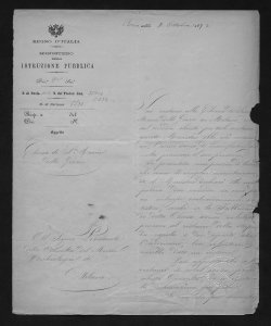 1880 - Firma illeggibile per il ministro dell'Istruzione Pubblica al Presidente della Consulta