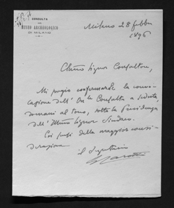 2450 - Giulio Carotti a Emilio Barbiano di Belgioioso, Luca Beltrami, Giuseppe Bertini, Felice Calvi, Antonio Ceriani, Gustavo Frizzoni, Emilio Seletti, Carlo Ermes Visconti ed Emilio Visconti Venosta