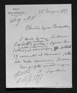 2455 - Giulio Carotti a Emilio Barbiano di Belgioioso, Luca Beltrami, Giuseppe Bertini, Felice Calvi, Antonio Ceriani, Gustavo Frizzoni, Emilio Seletti, Carlo Ermes Visconti ed Emilio Visconti Venosta