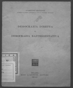 Democrazia diretta e democrazia rappresentativa Agostino Origone