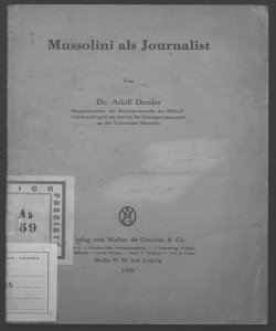 Mussolini als Journalist von dr. Adolf Dresler