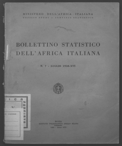 Bollettino statistico dell'Africa italiana Ministero dell'Africa italiana, Ufficio studi, Servizio statistico