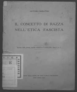 Il concetto di razza nell'etica fascista Arturo Sabatini