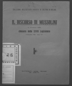 Il discorso di Mussolini in occasione della chiusura della 27. legislatura 8 dicembre 1928 anno 7. Benito Mussolini