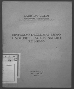 L' influsso dell'umanesimo ungherese sul pensiero rumeno Ladislao Galdi