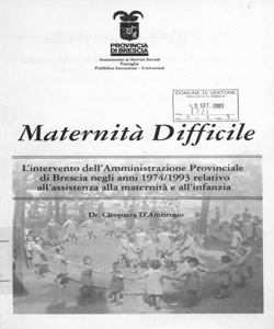 Maternita' difficile : l'intervento dell'amministrazione provinciale di Brescia negli anni 1974-1993 relativo all'assistenza alla maternita' e all'infanzia / Cleopatra D'Ambrosio