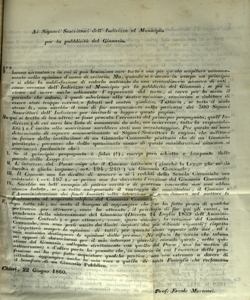 Ai signori soscrittori dell'indirizzo al municipio per la pubblicitÃ  del Ginnasio / Ercole Marenesi