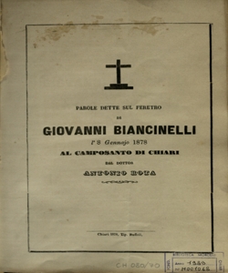 Parole dette sul feretro di Giovanni Biancinelli l' 8 gennaio 1878 al Camposanto di Chiari / dal dottor Antonio Rota