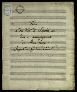 Inno a due Voci di Soprano, con Coro e accompagnamento di Piano Forte / composto di Gaetano Crivelli