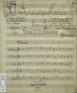 Aria nell'Opera Totila : Scena 22. Belisario / di Giovanni Legrenzi ; trascrizione di G. Tebaldini da un Codice Cantariniano della R. Biblioteca Marciana di Venezia