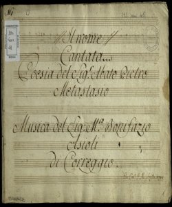 Il nome: Cantata / Poesia del Sig.r Abate Pietro Metastasio; Musica del Sig.r M.o Bonifazio Asioli di Correggio