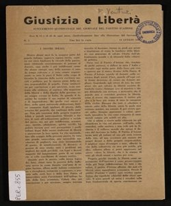 Giustizia e libertà supplemento quindicinale del giornale del Partito d'azione