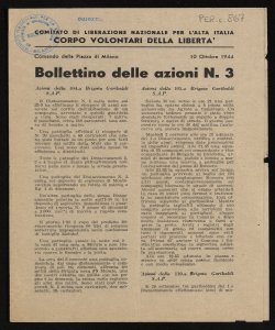 Bollettino delle azioni Comitato di liberazione nazionale per l'Alta Italia, Corpo volontari della libertà