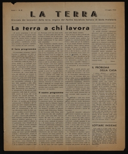 La terra giornale dei lavoratori della terra, organo del partito socialista italiano di unità proletaria