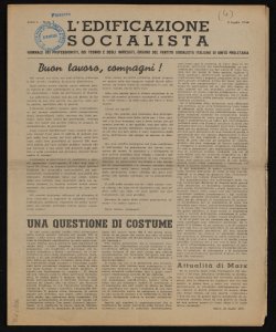 L'edificazione socialista giornale dei professionisti, dei tecnici e degli impiegati, organo del Partito socialista italiano di unità proletaria