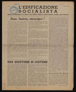 L'edificazione socialista giornale dei professionisti, dei tecnici e degli impiegati, organo del Partito socialista italiano di unità proletaria