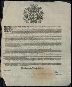 Perche intende l'illustrissimo & eccellentissimo signore, il sig. don Pietro de Toledo Osorio ... che le grida d'ordine del sig. conte di Fuentes suo predecessore publicate contra Borlandetti, Caualcanti, & officiali de i datiari, cosi della mercantia, come d'altre imprese, non sono osseruate, e volendo rimediare alli disordini, & estorsioni, che li suddetti commettono in molte maniere contra mercanti, & altre persone, quali doppo hauer pagato alle porte il datio, delle loro mercantie, e robbe, sono fermati per le strade da detti ... e sotto colore di riconoscere se hanno pagato il datio, li trattengono con tanto rigore, che ben presto per essimersi da queste vessazioni, e proseguir'il viaggio, sono sforzati dar loro il tributo, che vogliono, che e il fine per il qual si mostrano tanto diligenti, e volendo Sua Eccellenza rimediare questi disordini, ha risoluto, che si pubblichi la presente