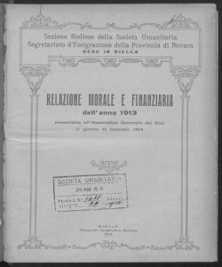 Relazione morale e finanziaria dell'anno 1913 presentata all'Assemblea Generale dei Soci il giorno 11 Gennaio 1914