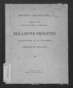 Relazione-progetto per l'istituzione di un consorzio per le biblioteche popolari