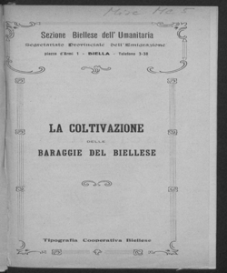 La coltivazione delle baraggie del Biellese. Relazione dell'on. Massimo Samoggia sulla coltivazione della baraggie del mandamento di Maserano 