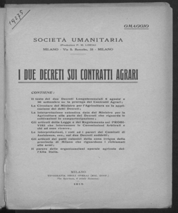 I due decreti sui contratti agrari / Società Umanitaria