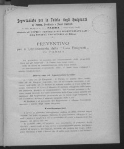 Preventivo per il funzionamento della Casa Emigranti in Parma 