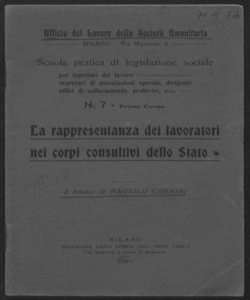 La rappresentanza dei lavoratori nei corpi consultivi dello Stato. Due Lezioni di Angiolo Cabrini