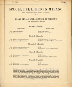 Scuola del Libro. Esami finali della sezione di tirocinio: anno scolastico 1922-1923. 