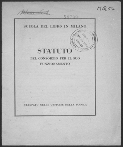 Scuola del Libro. Statuto del consorzio per il suo funzionamento (1927)