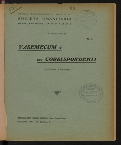 Società Umanitaria, Ufficio dell'Emigrazione. Vademecum pei corrispondenti / [Nino Mazzoni]