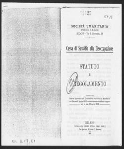 Statuto e regolamento della Cassa di Sussidio alla disoccupazione