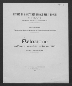 Ufficio di assistenza legale per i poveri. Relazione sull'opera compiuta nell'anno 1915 (9° dell'istituzione)