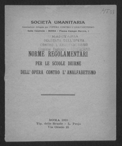 Norme regolamentari per le scuole diurne dell'opera contro l'analfabetismo