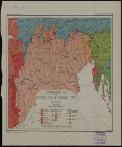 Etnographic Map of the frontier zone of northern Italy by Olinto Marinelli; drawn by Wm Briesemeister