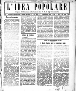 L'idea popolare organo settimanale delle sezioni del Partito popolare italiano del circondario