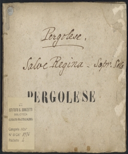 Salve Regina | Per voce sola di Soprano | Del Sig.r Gio: Batta Pergolese