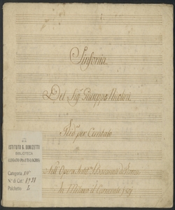 Sinfonia | Del Sig:r Giuseppe Nicolini | Rid.a per Cembalo | Nell'Opera Intit.a I Baccanali di Roma | In Milano il Carnevale 1801